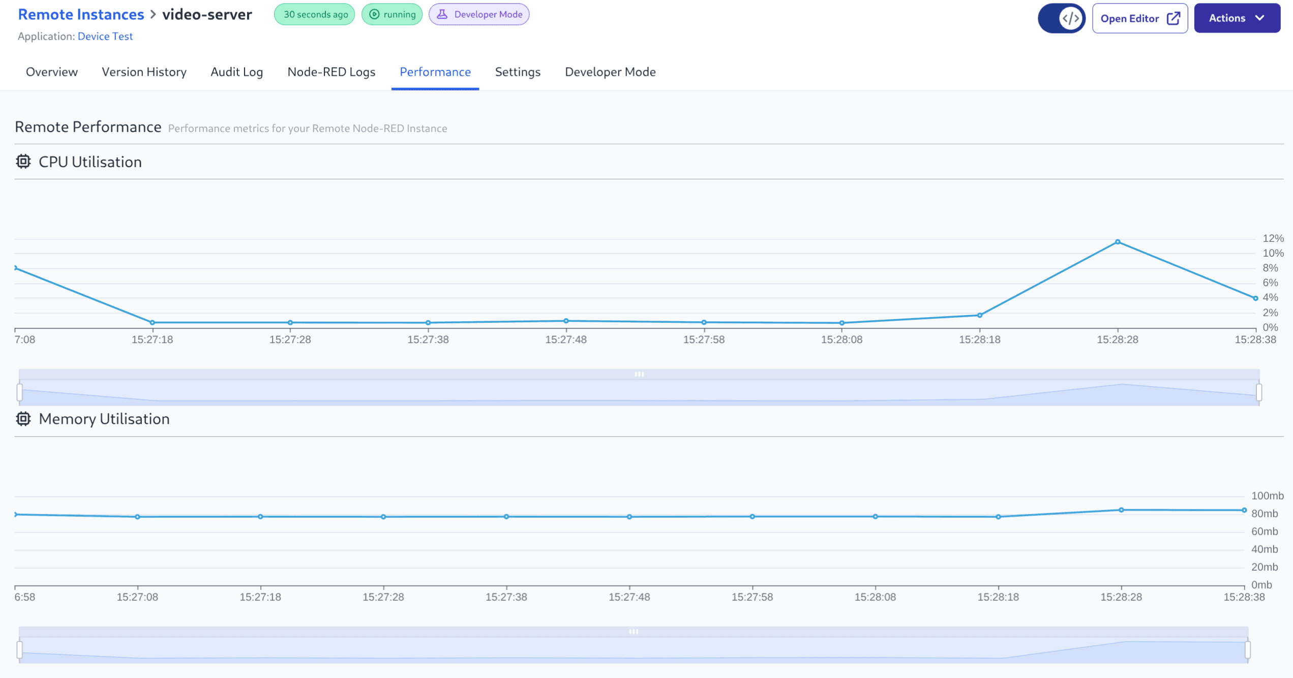 Screenshot of Device Performance data